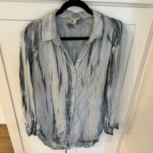 Pilcro Tie-Dye Button-Down Blouse – Soft Gray / Charcoal | Size S